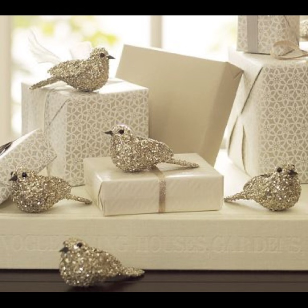 Pottery Barn German Glitter Birds  NEW IN BOX